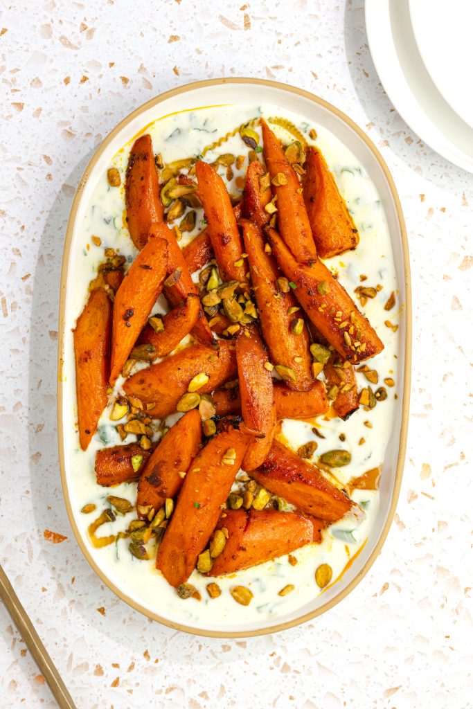 Honey Curry Roasted Carrots with Herbed Yogurt Sauce